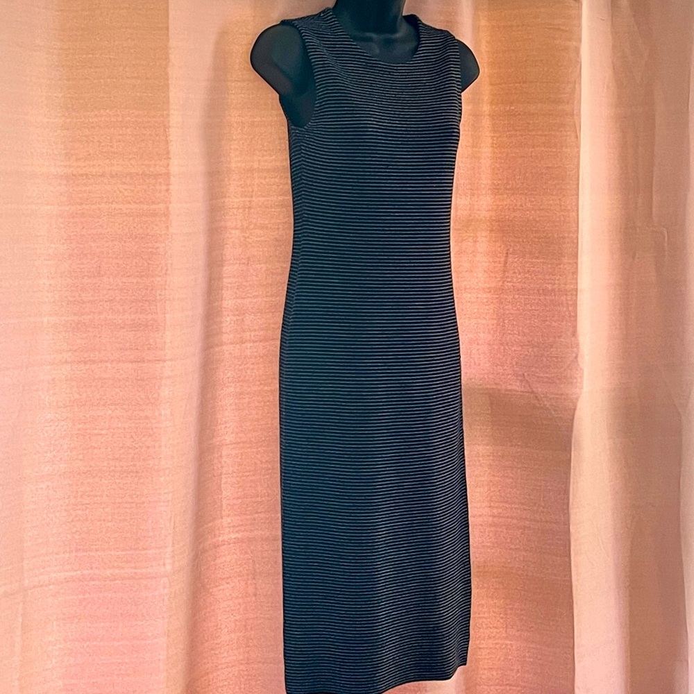 THEORY Navy Wool Knit Sleeveless Dress